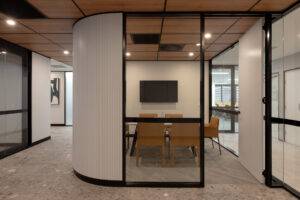 Armstrong Optra ceiling, walnut wood effects finish